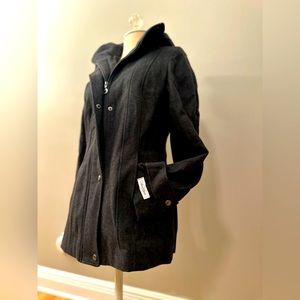 NWT Calvin Klein Charcoal Wool Coat with Detachable Hood women's size 4